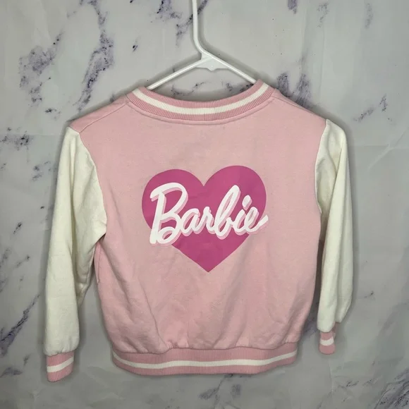 H&M Kids Pink and White Barbie buttoned varsity jacket Sz 6x/7 - Picture 3 of 3